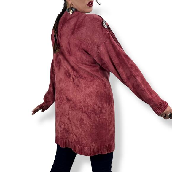 Vintage cowgirl western red cotton tie-dyed fringe sweater dress - Picture 14 of 14